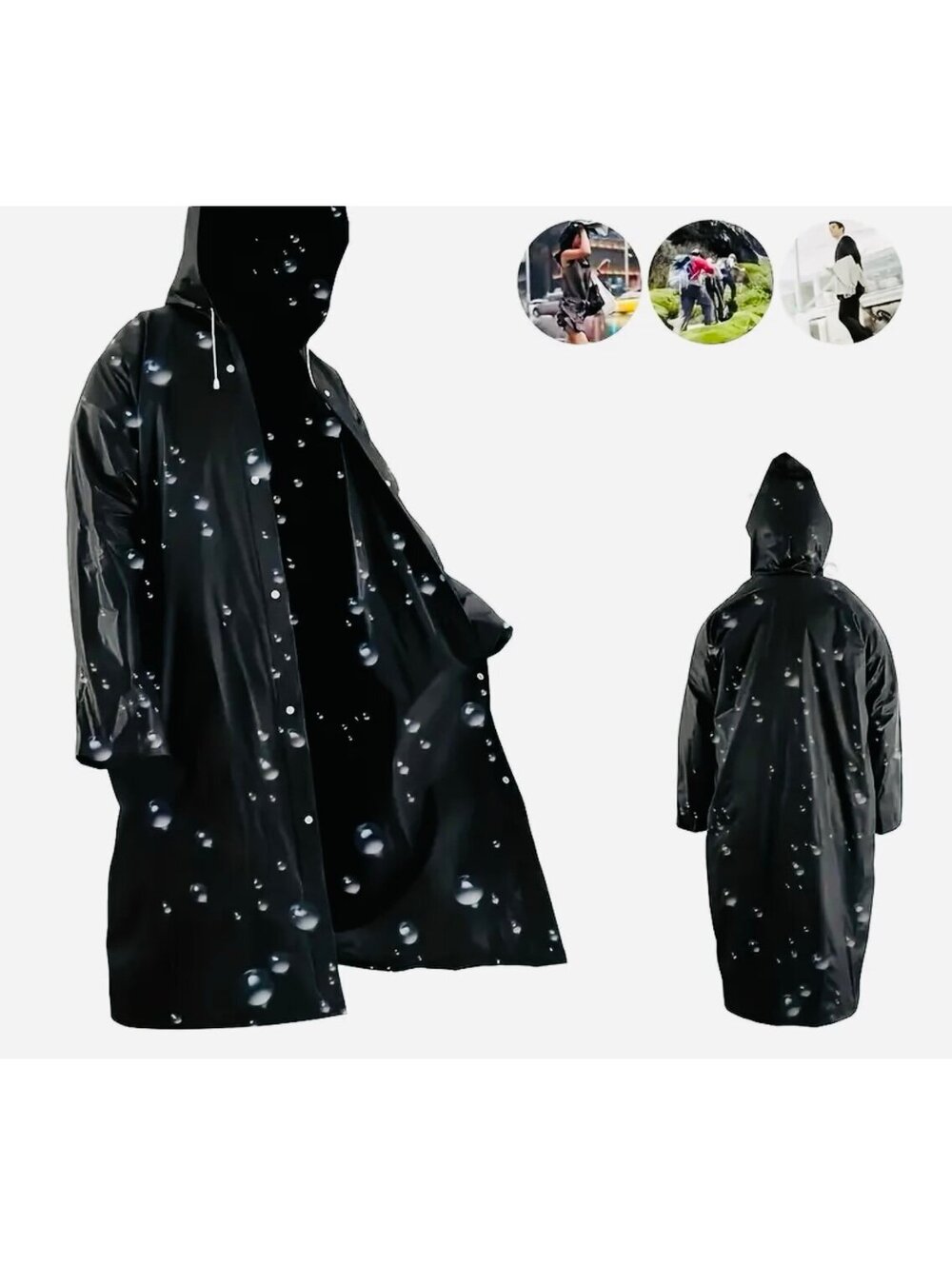 New - Extra Long Waterproof Raincoat - Black - OS